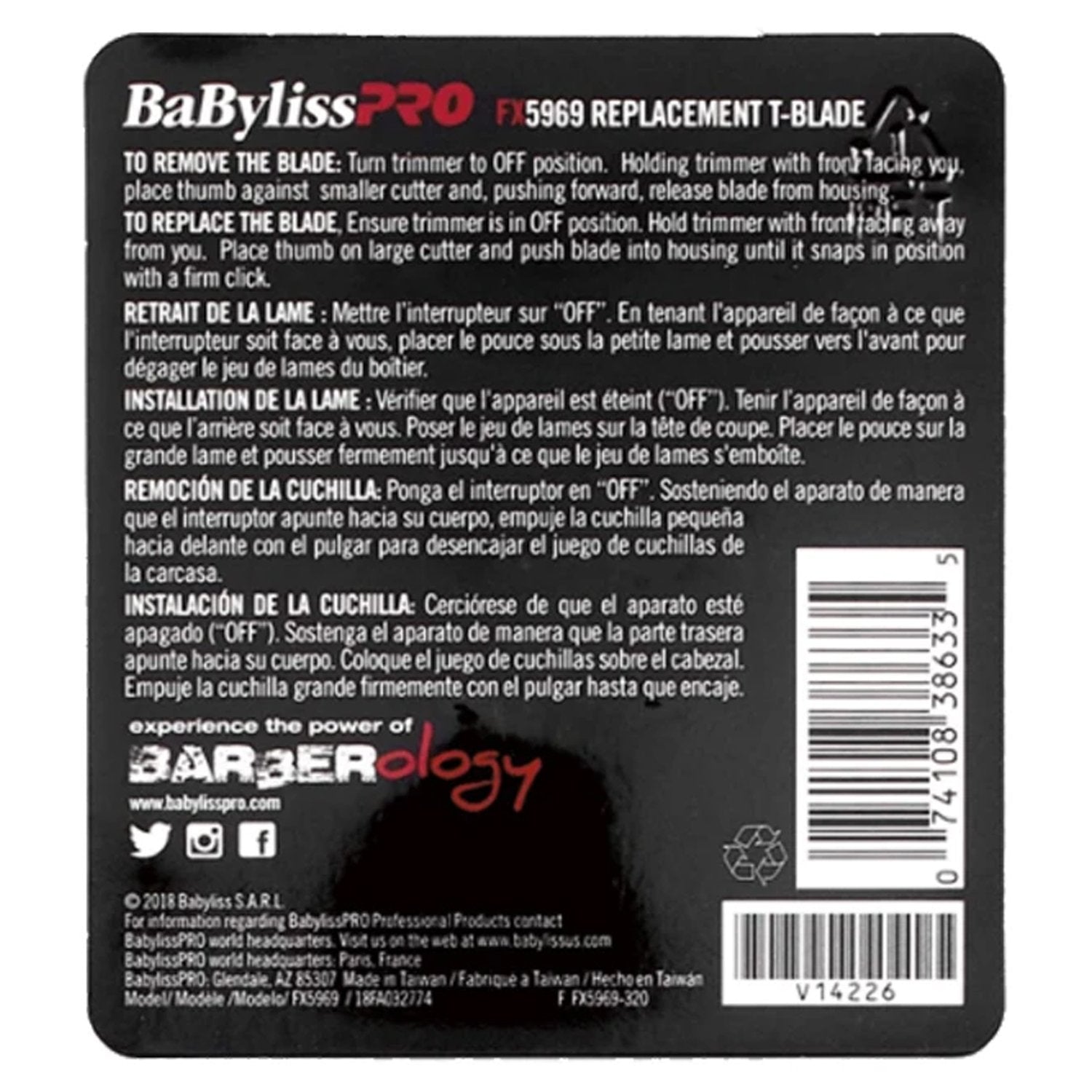 BaBylissPro Stainless Steel Adjustable Zero Gap Replacement T-Blade - FX5969